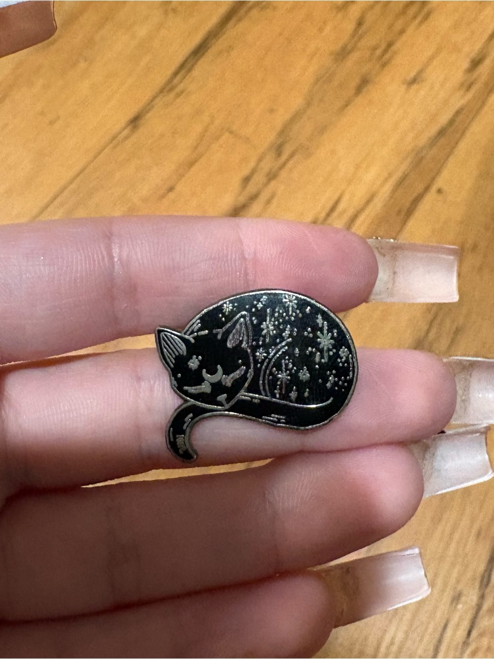 Sleeping black cat with stars pin